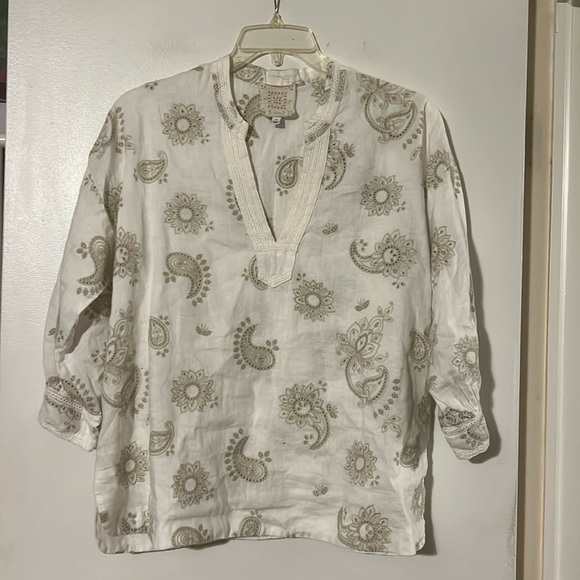 COPY - Johnny Was gorgeous linen 3/4 sleeve embroidered top - Picture 1 of 9